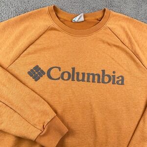 Columbia Sweatshirt Mens XL Orange Crewneck Fleece Pullover Spell Out Hiking
